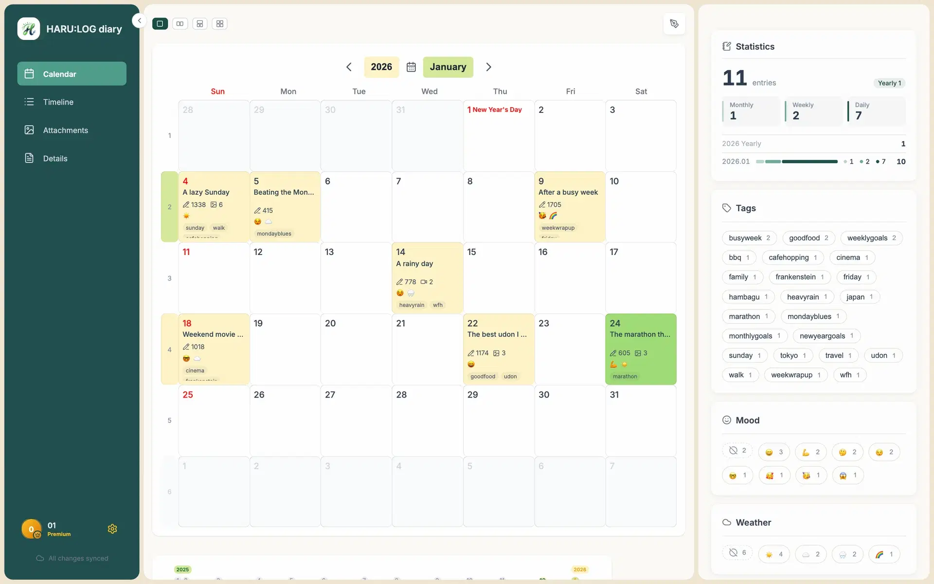 Screenshot · Choosing a journaling unit (daily, weekly, monthly, yearly)