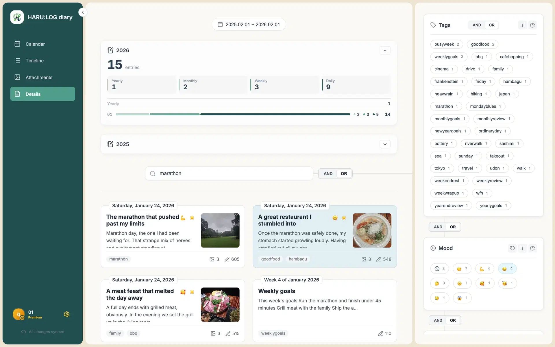 Screenshot · Journaling habit statistics by period